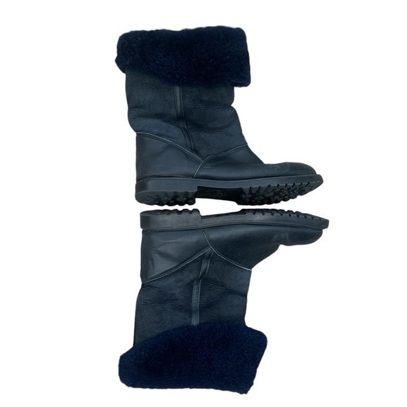 La Canadienne black leather and suede mid calf boot navy shearling lining winter - Picture 6 of 9